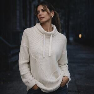 Soft Surroundings SZ M Comfy Place Mock Neck Patchwork Popover Sweater White